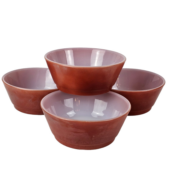 Vintage Lot of 4 Anchor Hocking Fire King cereal bowls red orange luster 17 - Picture 1 of 5